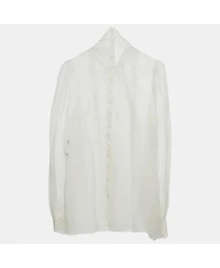 Pre-Owned Dolce & Gabbana Women's White Sheer Silk Lace Trimmed Blouse