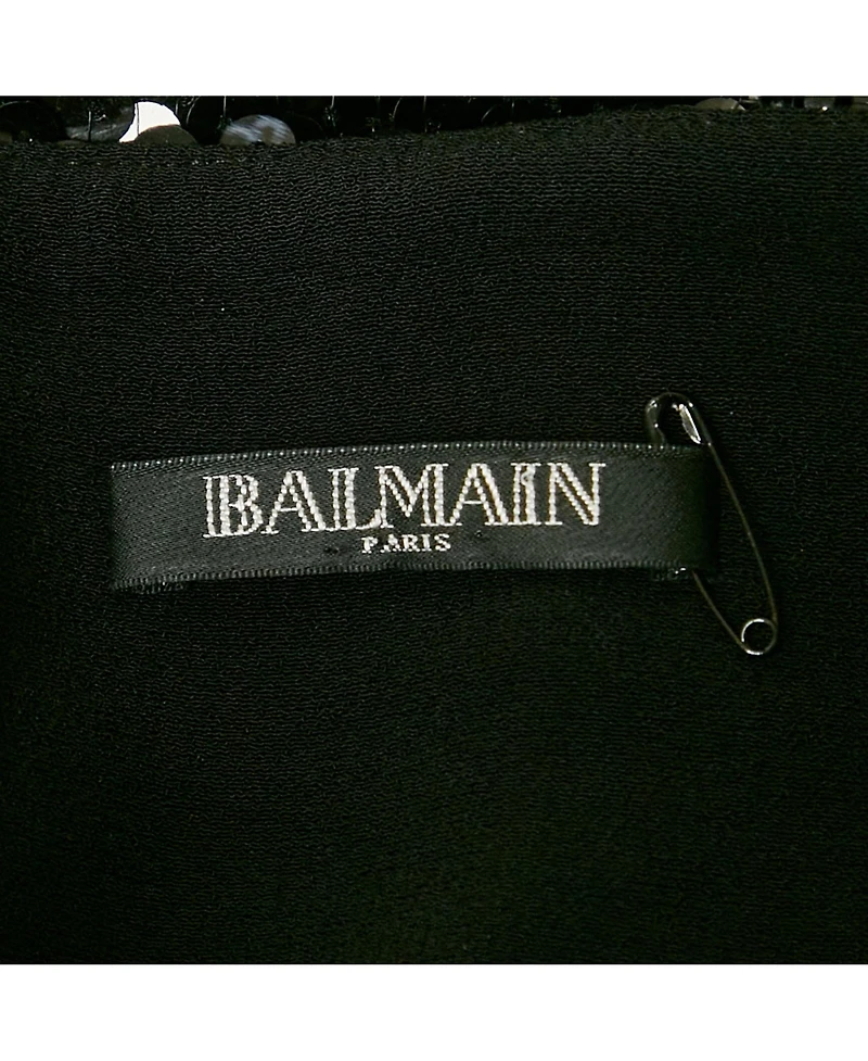 Pre-Owned Balmain Women's Black Sequin Button Detail Mini Skirt