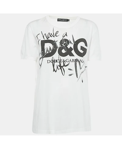 Pre-Owned Dolce & Gabbana Women's White Printed Cotton T-Shirt