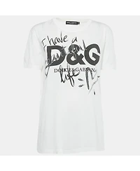 Pre-Owned Dolce & Gabbana Women's White Printed Cotton T-Shirt