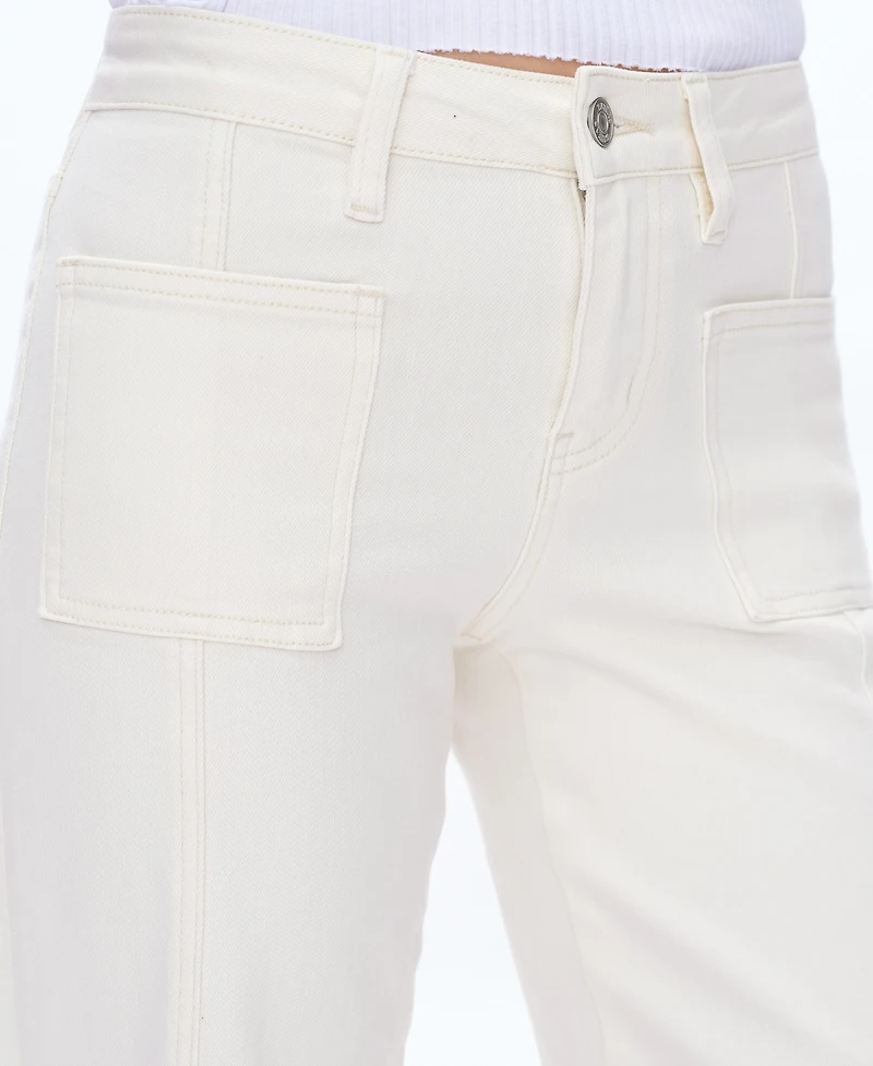 Bayeas Women's Mid-Rise Wide-Leg Denim Patch-Pocket Jeans