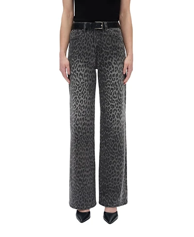 Bayeas Women's Leopard-Print High-Rise Wide-Leg Jeans