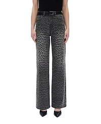 Bayeas Women's Leopard-Print High-Rise Wide-Leg Jeans