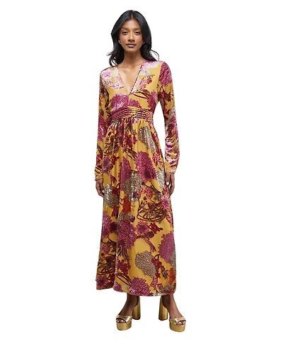 Warehouse Women's Plunge Neck Waisted Midi Dress