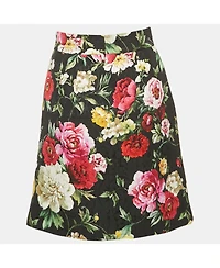 Pre-Owned Dolce & Gabbana Women's Black Floral Print Button Detail Jacquard Mini Skirt