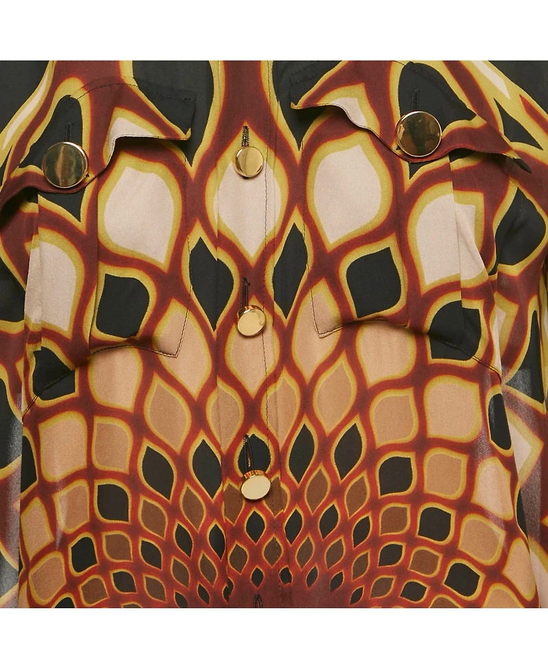 Pre-Owned Givenchy Women's Black Printed Silk Frill Back Open Blouse