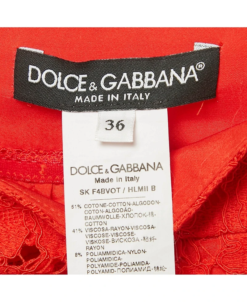 Pre-Owned Dolce & Gabbana Women's Red Lace Midi Skirt