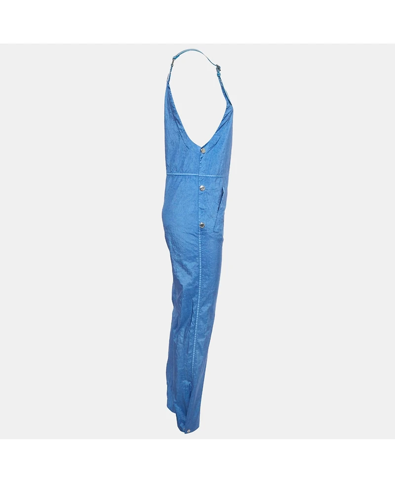 Pre-Owned Burberry Women's Warm Royal Blue Synthetic Leather Trim Dungarees
