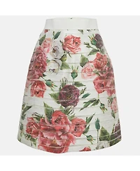 Pre-Owned Dolce & Gabbana Women's White Floral Print Crepe Short Skirt