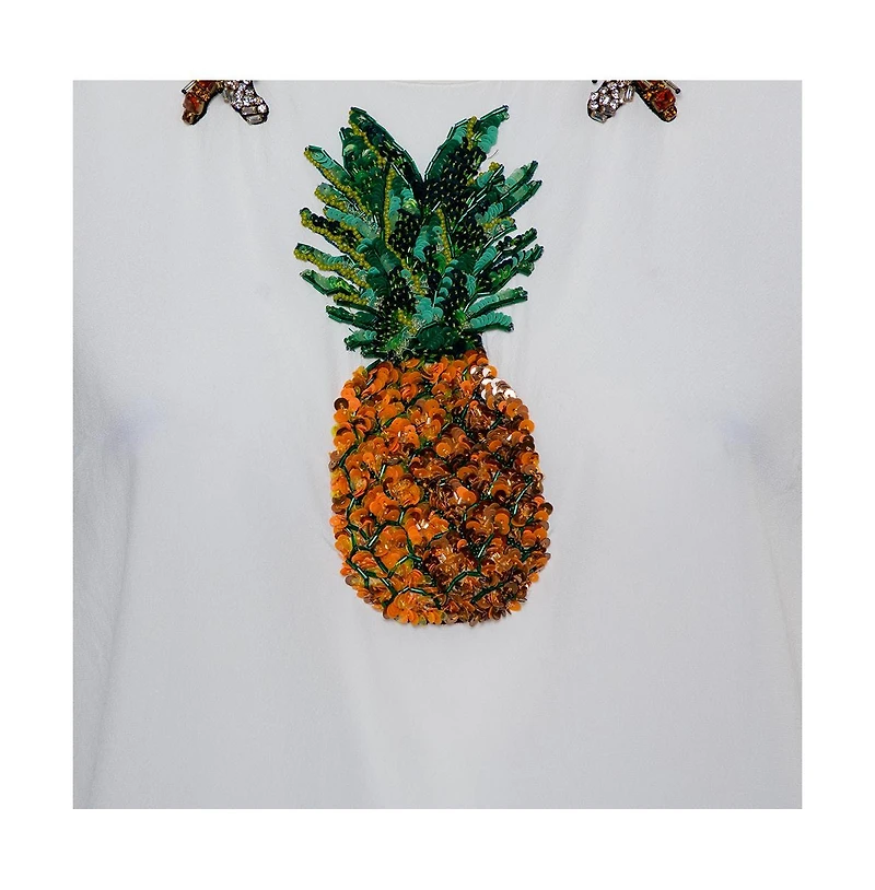 Pre-Owned Dolce & Gabbana Women's Black And Beige Dice Key Printed Silk Short Sleeve Top