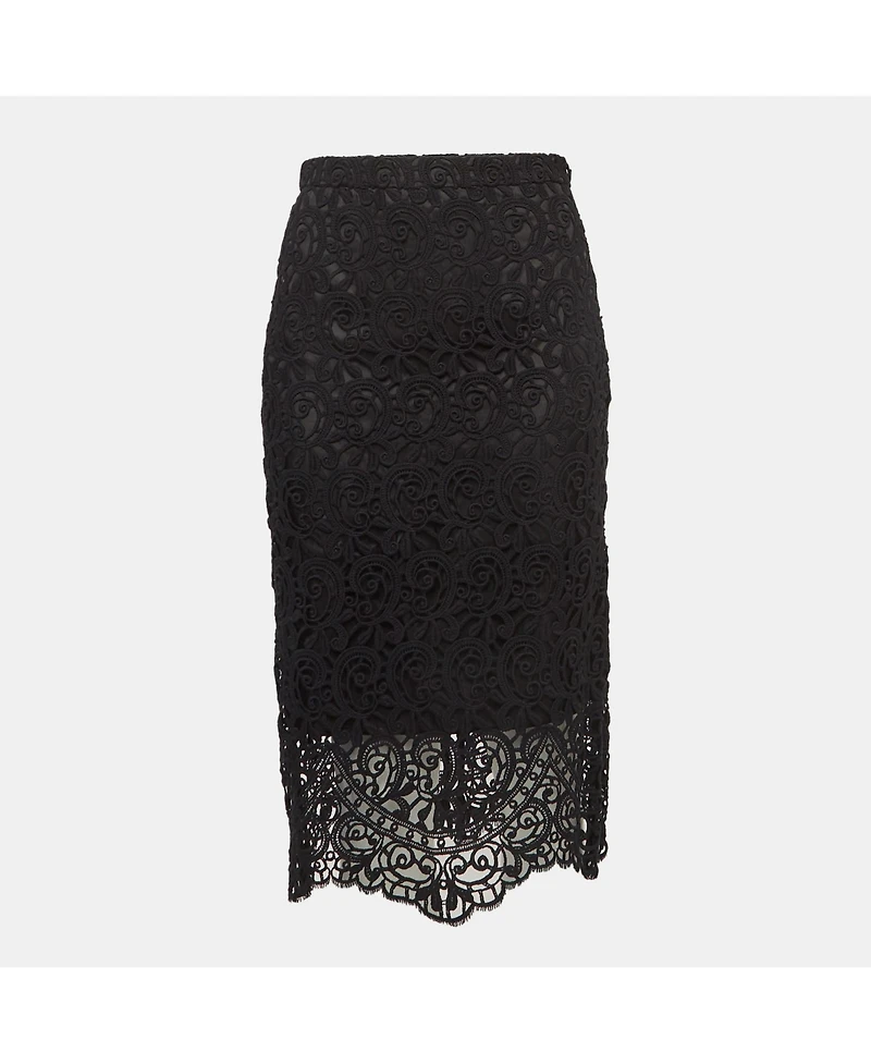 Pre-Owned Burberry Women's Black Macrame Lace Midi Pencil Skirt