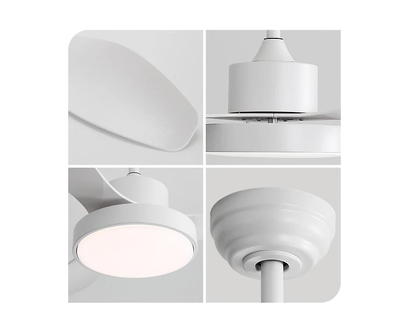 Sofucor 47-inch Modern White 3 Blades Ceiling Fan with Six-Speed Remote Control and Timing Function and Light Kit