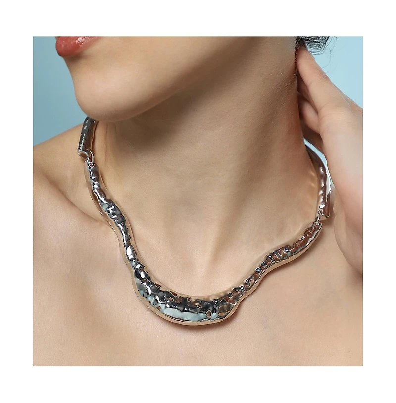Women's The Hammered-Horn Collar Necklace - Chrome Silver