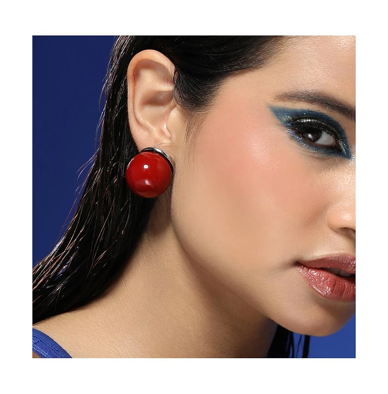 Women's The Chunky-Jacqueline Stud Earrings - Cherry Red & Metallic Silver