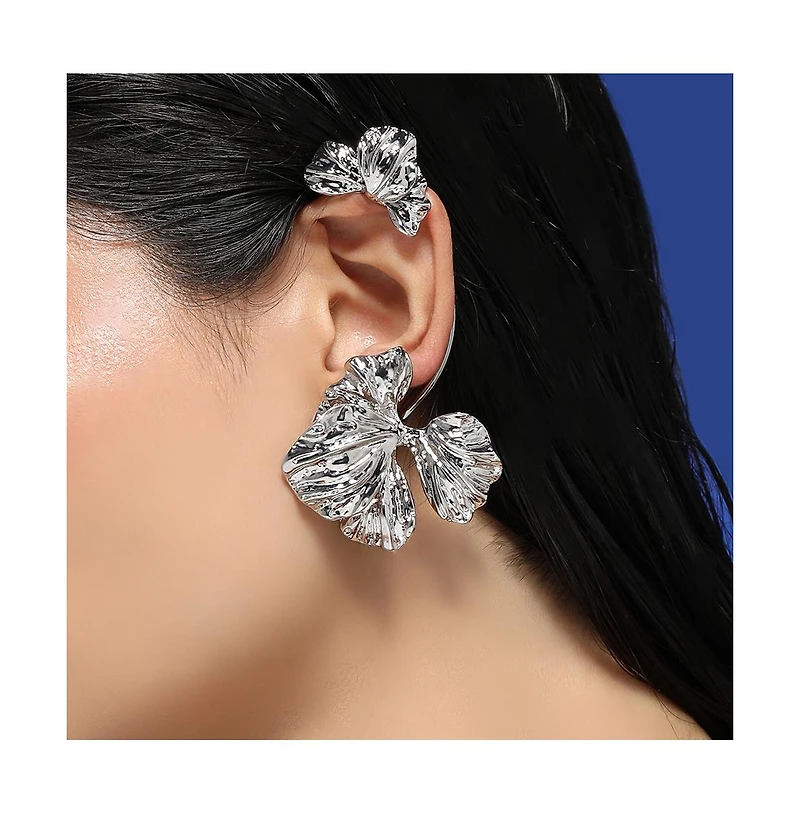 Women's The Withering-Petal Cuff Earrings - Metallic Silver