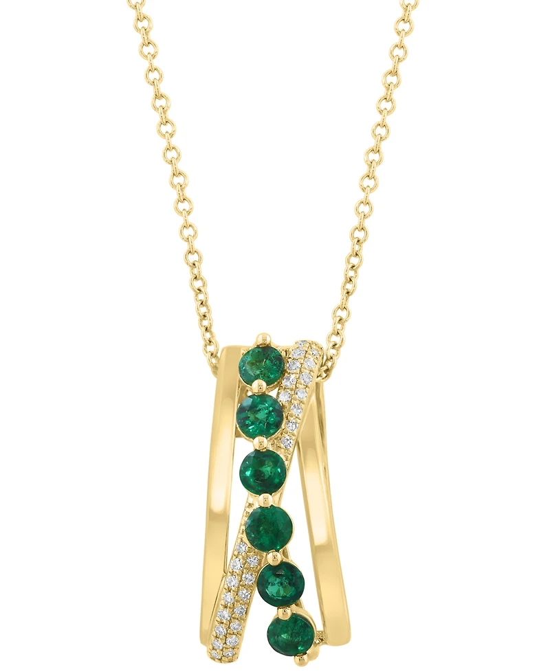 Effy Collection Diamond (1/10 ct. t.w.) & Emerald (5/8 ct. t.w.) Pendant Necklace in 14k Yellow Gold