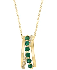 Effy Collection Diamond (1/10 ct. t.w.) & Emerald (5/8 ct. t.w.) Pendant Necklace in 14k Yellow Gold