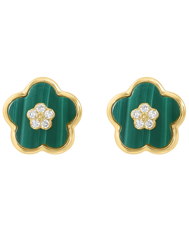Effy Collection Diamond Accent (0.85mm) & Malachite Stud Earrings in 14k Yellow Gold
