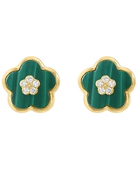 Effy Collection Diamond Accent (0.85mm) & Malachite Stud Earrings in 14k Yellow Gold