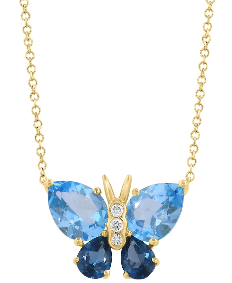 Effy Collection Diamond (1/20 ct. t.w.), Blue (2-3/4 ct. t.w.) & London Blue Topaz (1 ct. t.w.) Pendant Necklace in 14k Yellow Gold