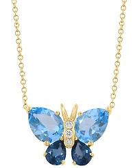 Effy Collection Diamond (1/20 ct. t.w.), Blue (2-3/4 ct. t.w.) & London Blue Topaz (1 ct. t.w.) Pendant Necklace in 14k Yellow Gold