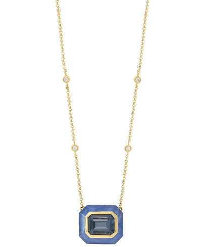 Effy Collection Diamond (1/20 ct. t.w.) & Multi Blue Topaz (5-7/8 ct. t.w.) Pendant Necklace in 14k Yellow Gold