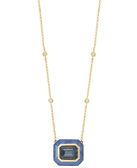 Effy Collection Diamond (1/20 ct. t.w.) & Multi Blue Topaz (5-7/8 ct. t.w.) Pendant Necklace in 14k Yellow Gold