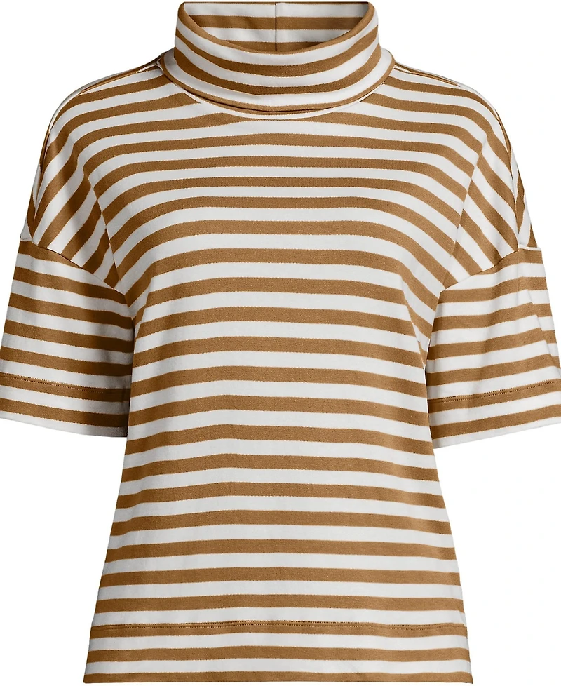 Lands' End Women's Elbow Sleeve Supima Cotton Relaxed Turtleneck