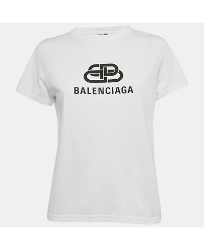 Pre-Owned Balenciaga Women's Bb Logo Print Cotton Crewneck-Shirt