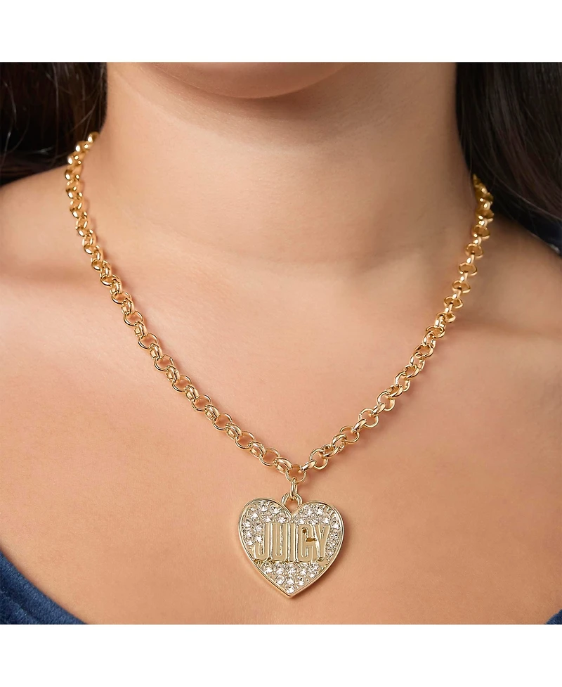 Juicy Couture Logo in Heart Pave Necklace - Gold tone