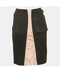 Pre-Owned Balenciaga Women's Black And Pink Gabardine Asymmetrical Overlap Pencil Skirt