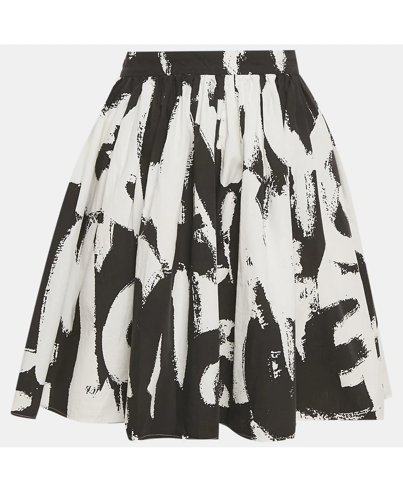 Pre-Owned Alexander Mcqueen Women's Black/white Abstract Print Cotton Pleated Short Skirt