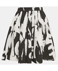 Pre-Owned Alexander Mcqueen Women's Black/white Abstract Print Cotton Pleated Short Skirt