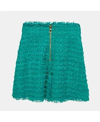 Pre-Owned Balmain Women's Green Tweed Button Detail High Rise Shorts