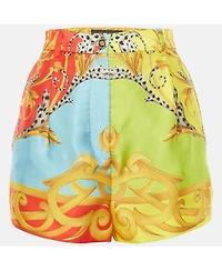 Pre-Owned Versace Women's Multicolor Barocco Acanthus Print Satin Shorts