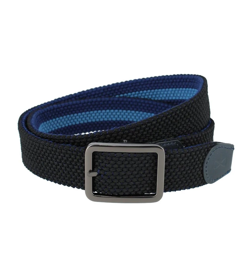 Trafalgar Big & Tall Arturo Black and Blue Striped Reversible Braided Casual Golf Belt