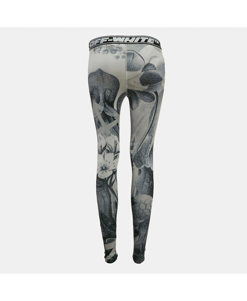 Pre-Owned Off-White Women's Grey Athleisure Botanical Print Jersey Leggings