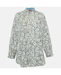 Pre-Owned Balenciaga Women's Green Usd Print Cotton Blend Oversized Shirt