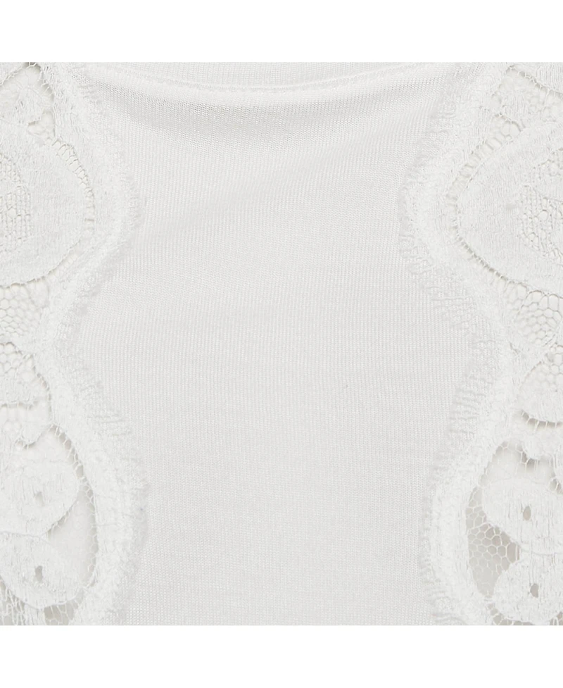 Pre-Owned Dolce & Gabbana Women's White Modal & Lace Trim Crew Neck Top