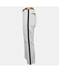 Pre-Owned Dolce & Gabbana Women's White Floral Jacquard Contrast Trimmed Trousers