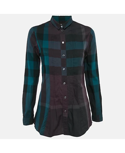 Pre-Owned Burberry Women's Brit Multicolor Nova Check Cotton Pleated Shirt