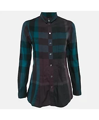 Pre-Owned Burberry Women's Brit Multicolor Nova Check Cotton Pleated Shirt