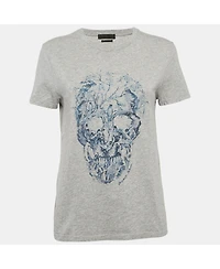 Pre-Owned Alexander Mcqueen Women's Grey Cotton Skull Print Crew Neck T-Shirt