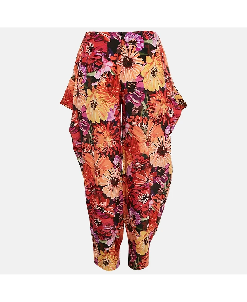 Pre-Owned Stella Mccartney Women's Red Floral Print Silk Tie-Up Trousers