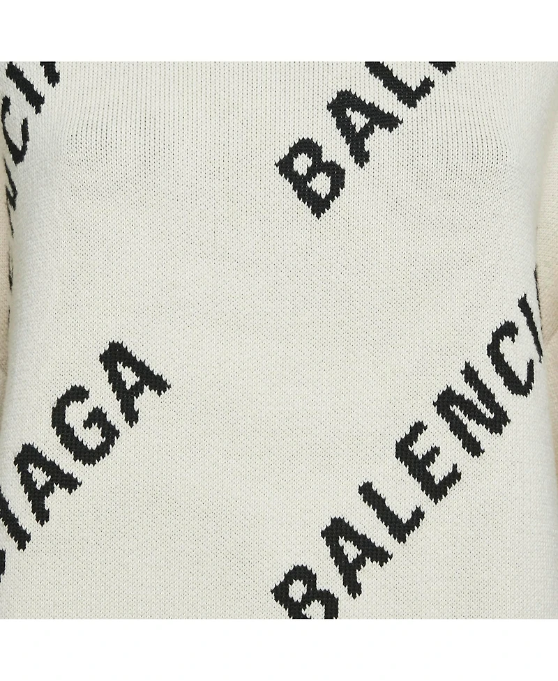 Pre-Owned Balenciaga Women's Off-White Monogram Jacquard Knit Crew Neck Sweater