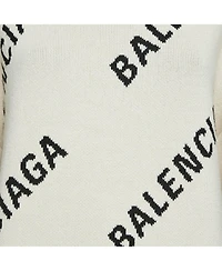 Pre-Owned Balenciaga Women's Off-White Monogram Jacquard Knit Crew Neck Sweater