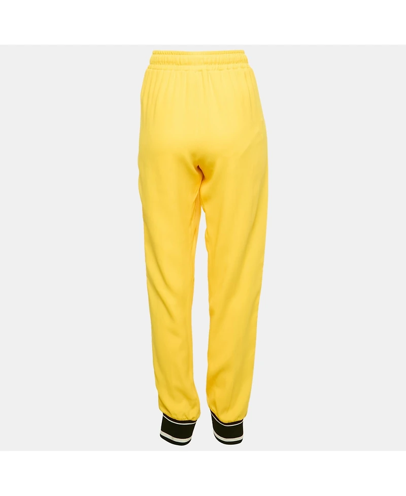 Pre-Owned Dolce & Gabbana Women's Yellow Crepe Logo Tape Trimmed Trackpants