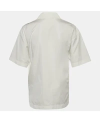 Pre-Owned Versace Women's White Cotton Poplin Short Sleeve Sangallo Shirt