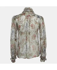 Pre-Owned Dolce & Gabbana Women's Floral Print Silk Ruche Shirt