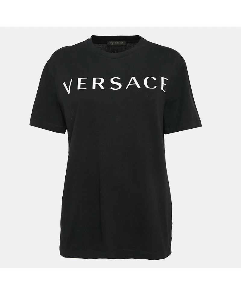 Pre-Owned Versace Women's Black Logo Print Cotton T-Shirt